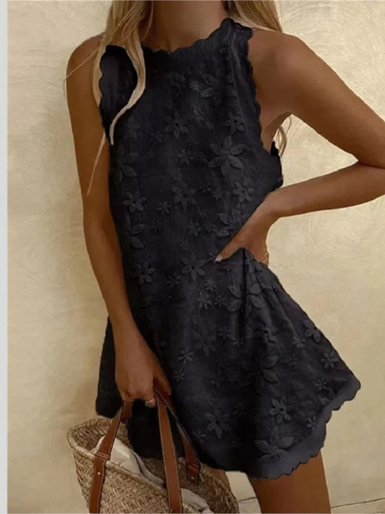 Casual White Lace Mini Dress - Sleeveless - Loose Fit - Summer 2024 Chic Party Vacation Dress - Elegant Vestidos