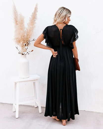 Bohemian Long Bikini Cover-Up for Women – V-Neck Lace-Up Kimono Swim Dress & Sarong Skirt
