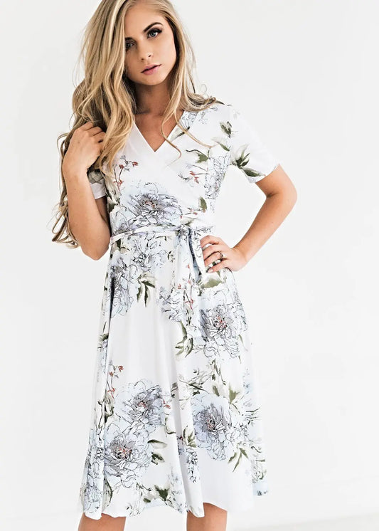 Bohemian V-Neck Floral Summer Dress - Chic summer dress for women