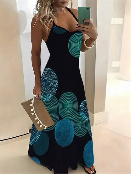 Women’s Summer Sleeveless Retro Strap Dress – Casual 3D Texture Print