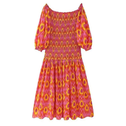 Robe mi-longue plissée à volants et épaules dénudées pour femme, manches bouffantes