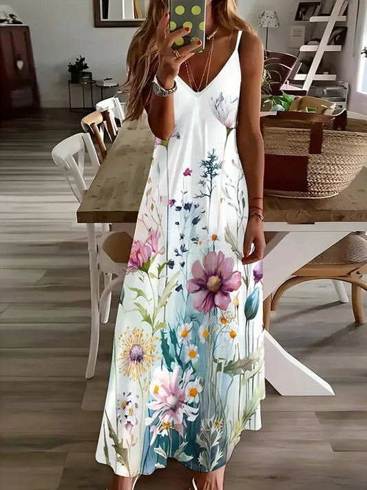 Hawaiian Floral Suspender Dress - Chic summer dress for women