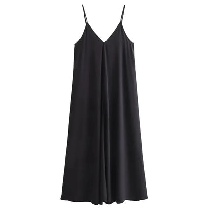 TRAF Black Slip Dress for Women – Loose Fit, Backless, Sleeveless Long Summer Dress