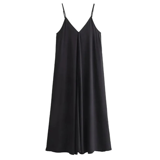 TRAF Black Slip Dress for Women – Loose Fit, Backless, Sleeveless Long Summer Dress