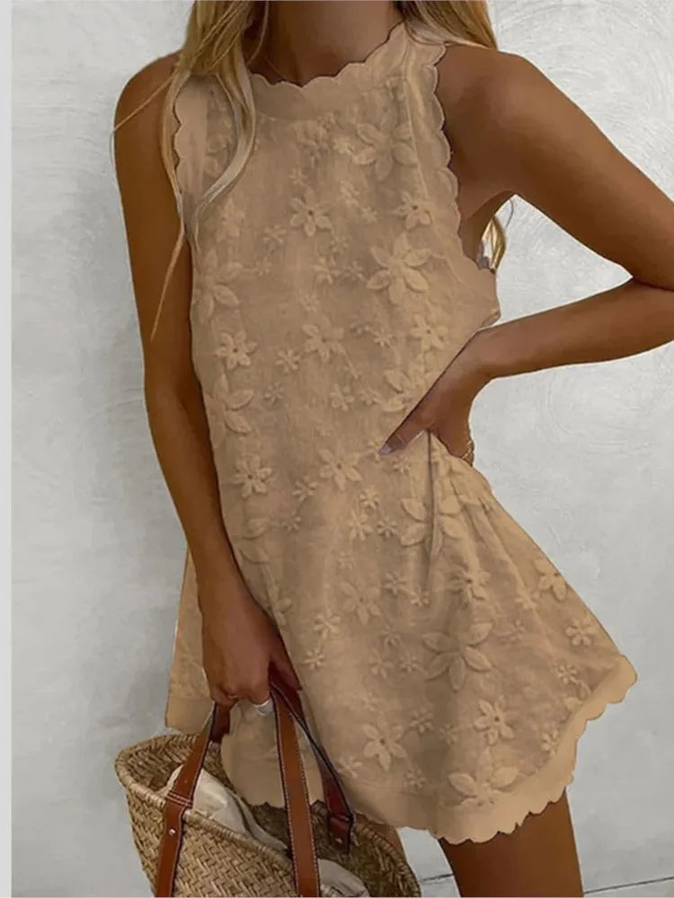 Casual White Lace Mini Dress - Sleeveless - Loose Fit - Summer 2024 Chic Party Vacation Dress - Elegant Vestidos