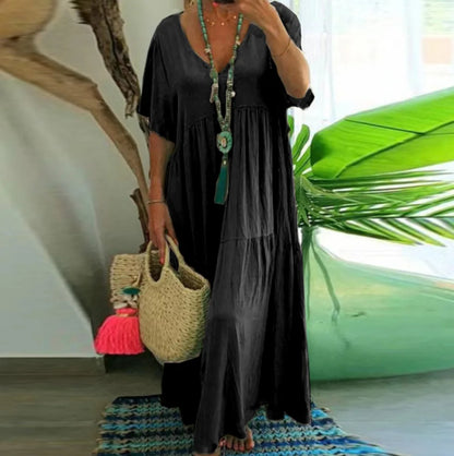 Robe ample à col en V profond et ourlet irrégulier pour femme, collection printemps-été