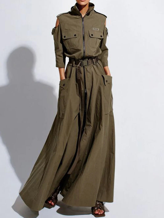 Women’s Retro Cold Shoulder Maxi Dress - Chic summer dress for women