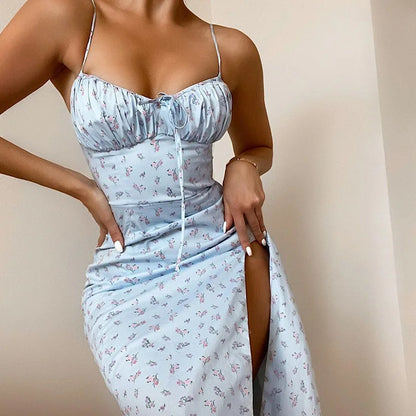 Robe moulante fleurie d'été – Robe longue élégante pour les vacances à la plage