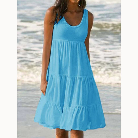 Women’s Casual O-Neck Sleeveless Ruffle Mini Dress - Chic summer dress for women