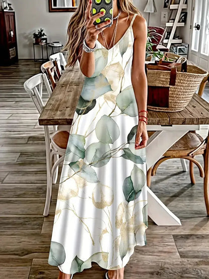 Hawaiian Floral Suspender Dress – Sexy V-Neck Party & Evening Dress