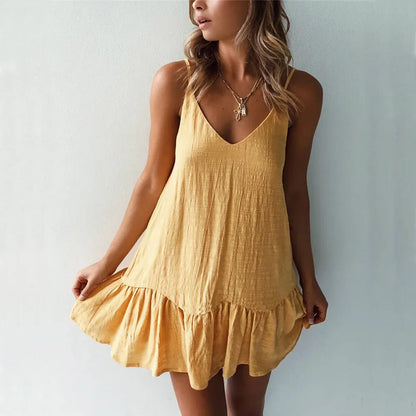 Vestido mini sexy verde con volantes y tirantes finos para mujer