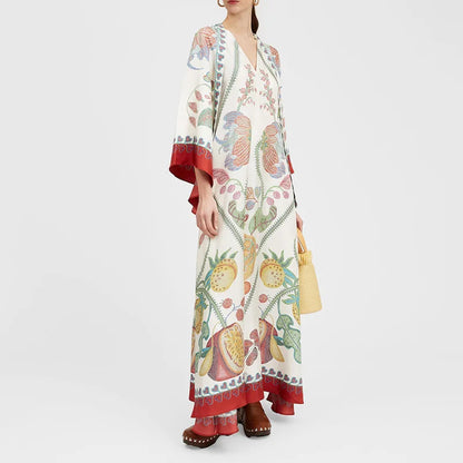 Robe imprimée élégante à col montant – Robe décontractée taille haute à manches longues et ample