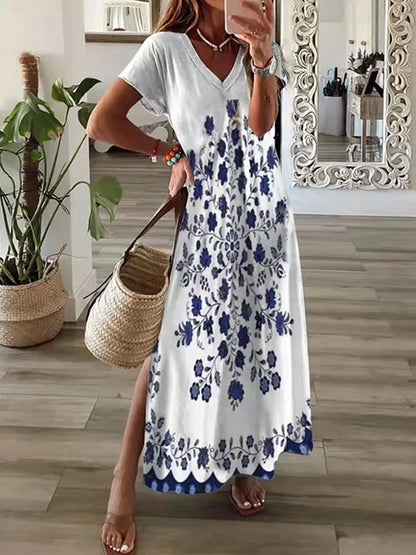 Geometric Print T-Shirt Maxi Dress - Chic summer dress for women