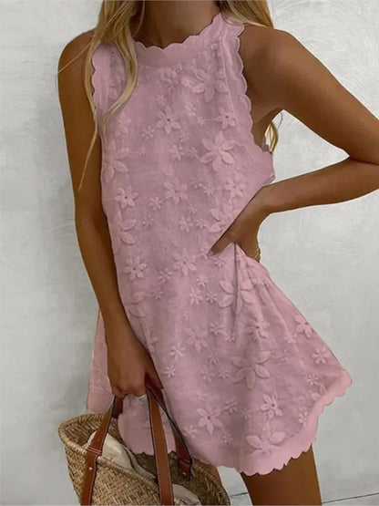 Casual White Lace Mini Dress - Sleeveless - Loose Fit - Summer 2024 Chic Party Vacation Dress - Elegant Vestidos