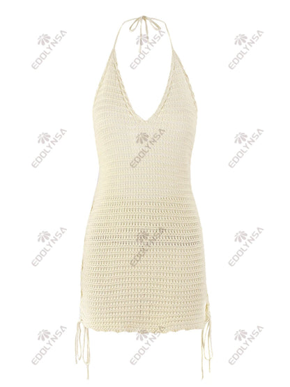 Knit Halter Mini Beach Dress – Women’s Slim Fit Swimsuit Cover-Up with Side Straps