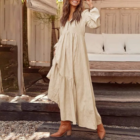Vintage Cotton Linen Maxi Dress - Chic summer dress for women