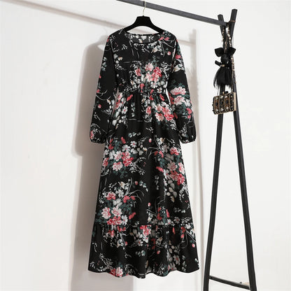 Spring Summer Women’s Floral Maxi Dress – Casual Full Sleeve Boho Beach Party Dress