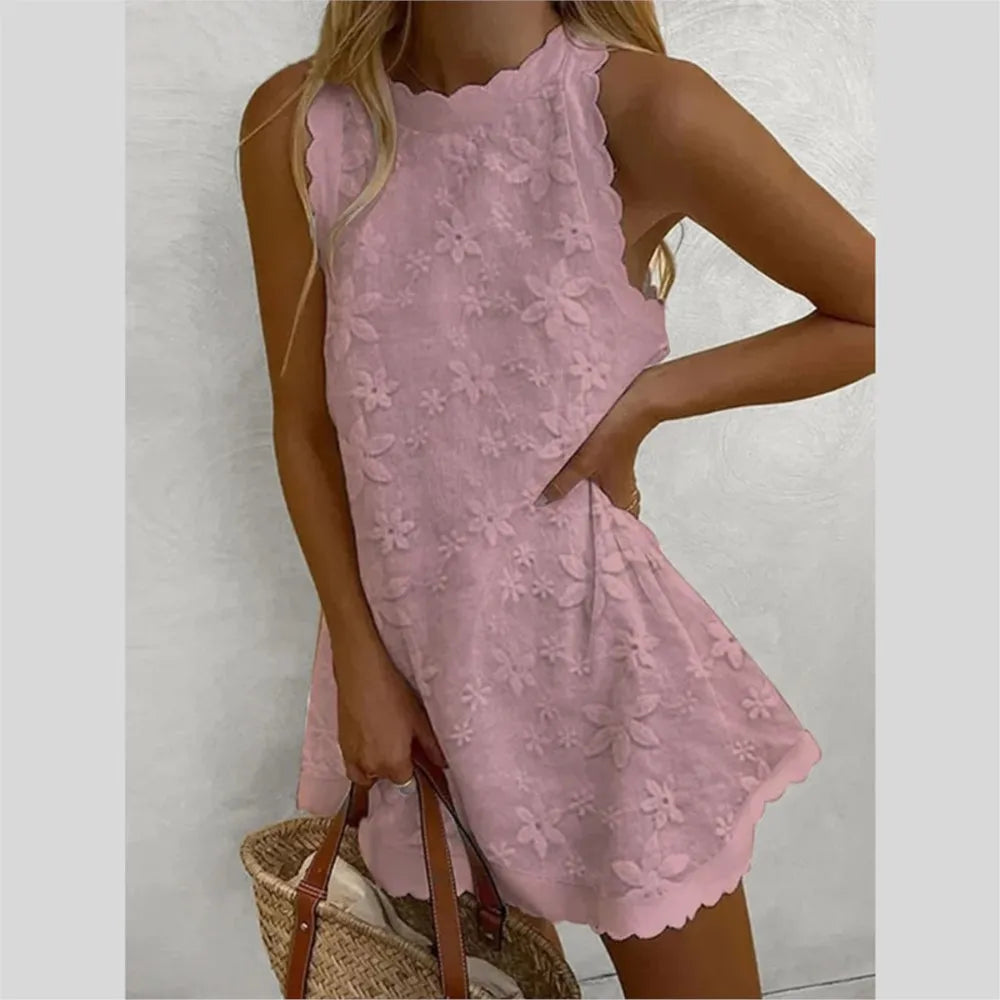 Casual White Lace Mini Dress - Sleeveless - Loose Fit - Summer 2024 Chic Party Vacation Dress - Elegant Vestidos