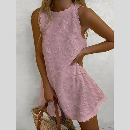 Casual White Lace Mini Dress - Sleeveless - Loose Fit - Summer 2024 Chic Party Vacation Dress - Elegant Vestidos
