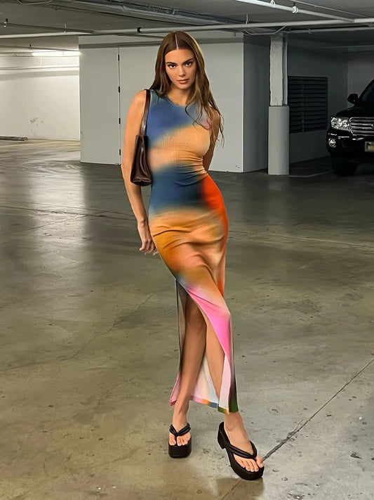 Vestido largo ajustado con efecto tie-dye de verano para mujer de Dulzura