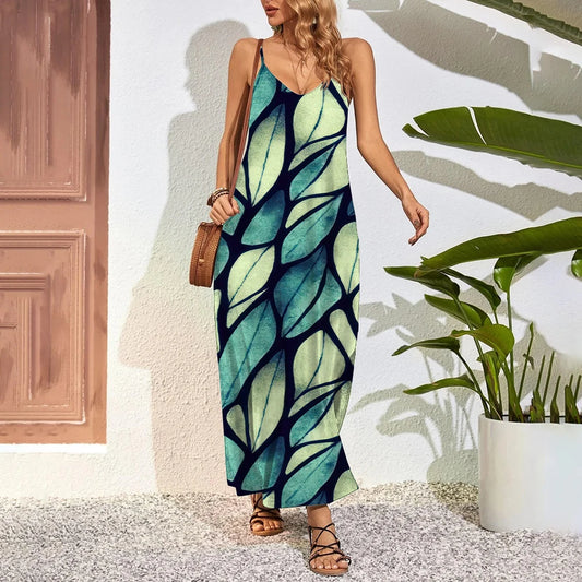 Plus Size Feather Print Maxi Dress - Chic summer dress for women
