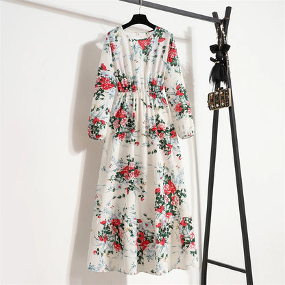 Spring Summer Women’s Floral Maxi Dress – Casual Full Sleeve Boho Beach Party Dress