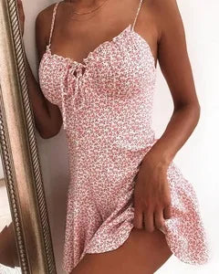 Floral Print A-Line Mini Dress – Sexy Strapless Backless Boho Beach Dress