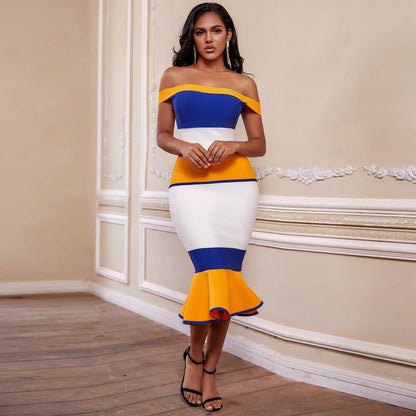 New Arrivals Bandage Dresses Off Shoulder Celebrity Bandage Dresses Yellow  Mermaid Party Dresses-3